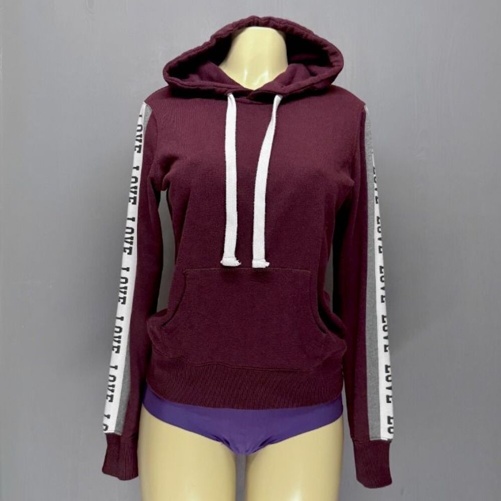 Reflex Maroon LOVE Sleeve Hoodie Small | Burgundy Pullover Sweatshirt